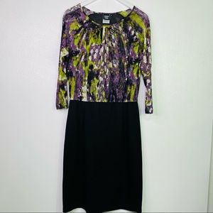 SHARON YOUNG Vintage Purple Green Lace Midi Dress Size 8